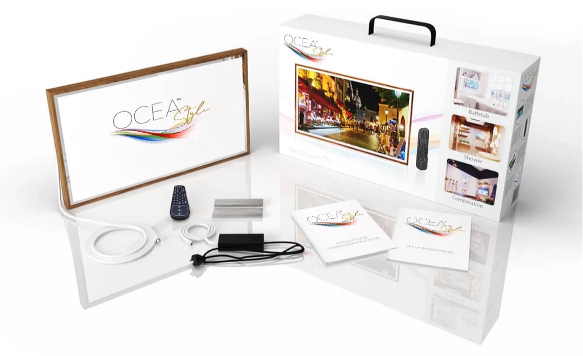 A white box, including its components, is in a clean space.