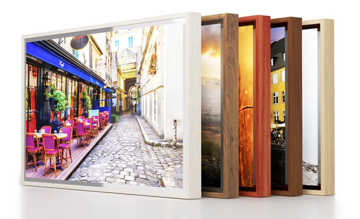 Five different styles of framed Ocea bathroom TV on a white background.